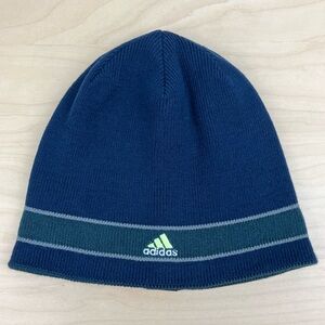 Adidas Climawarm Winter Beanie Skull Cap Reversible Stripe Logo Blue & Green
